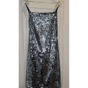 H&M Women’s All Over Sequin Mini Spaghetti Strap Tie Back Lined Dress Sz XL NEW